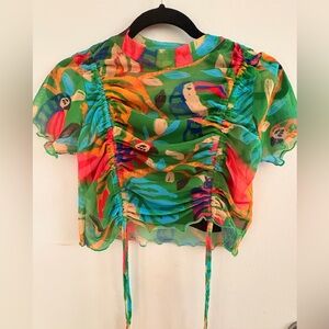 FARM Rio Green Tropical Toucan Crop Top